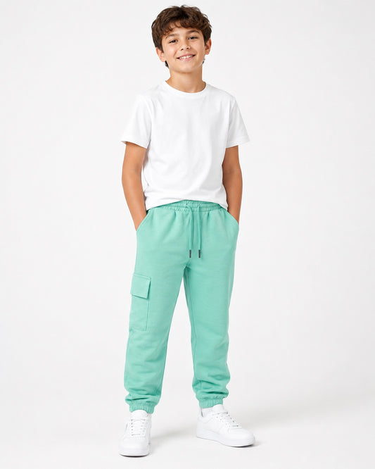 Boys’ Cargo Sweatpants with Side Pocket – Mint Green