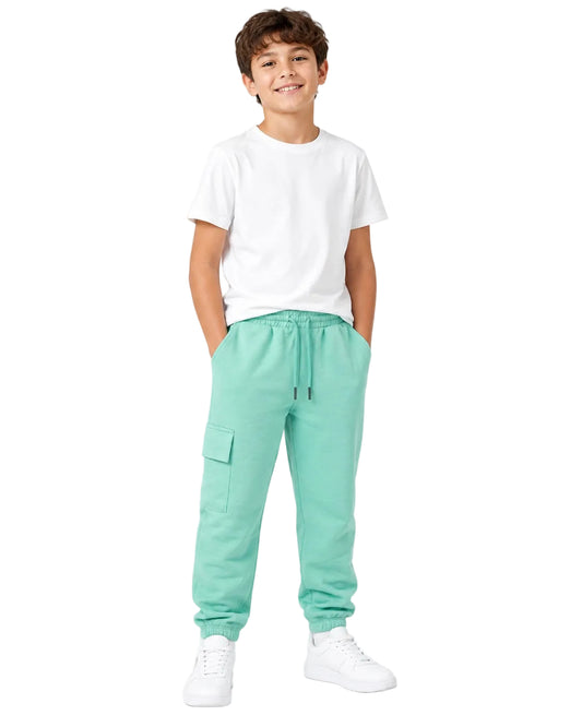 Boys’ Cargo Sweatpants with Side Pocket – Mint Green