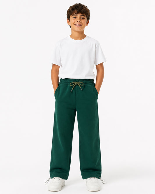 Boys’ Dark Green Wide-Leg Sweatpants with Adjustable Hems Summer Milton