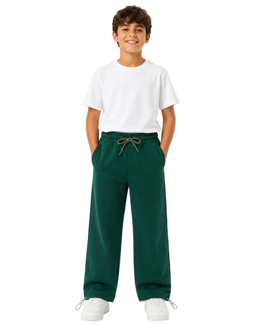 Boys’ Dark Green Wide-Leg Sweatpants with Adjustable Hems Summer Milton