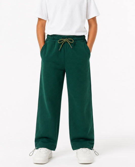 Boys’ Dark Green Wide-Leg Sweatpants with Adjustable Hems Summer Milton