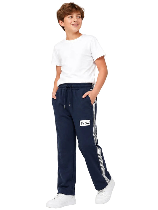 Boys’ Wide-Leg Sweatpants with Side Stripes – Navy Blue