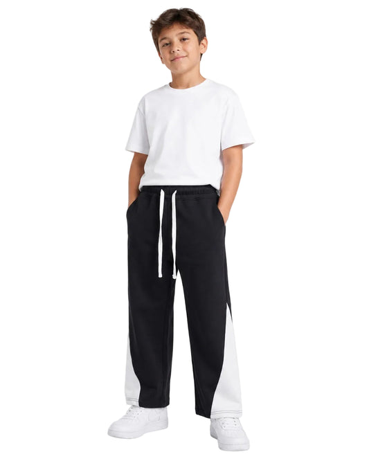 Boys’ Black and White Wide-Leg Sweatpants