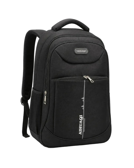 18-Inch Multi-Pocket Casual Backpack with Front Graphic - Black