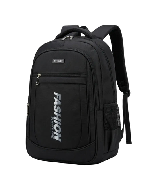 18-Inch Multi-Pocket Sport Backpack with Grey Graphic Print - Black