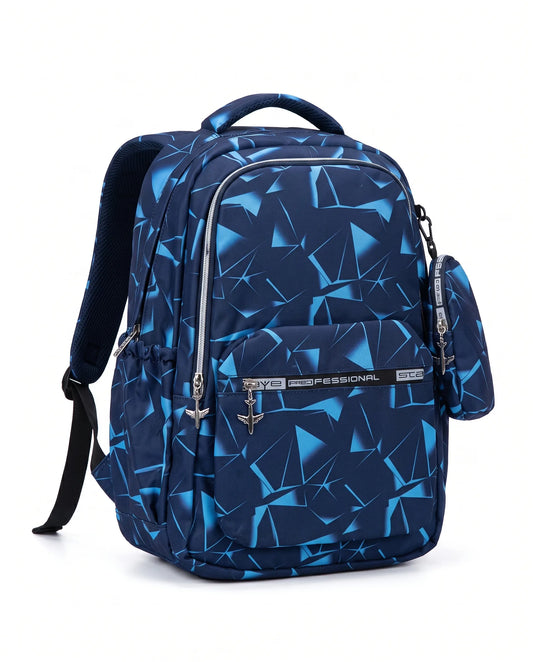 شنطة ظهر بناتي مقاس 16 متعددة الجيوب بطبعات ملونة وإكسسوارات بارزة – تصميمان | TREE