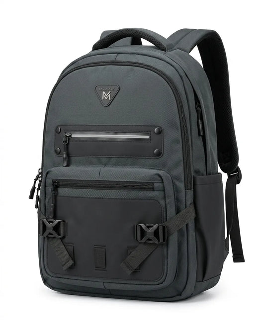 Dark Grey Multi-Pocket Backpack with Black Buckle Details | TREE