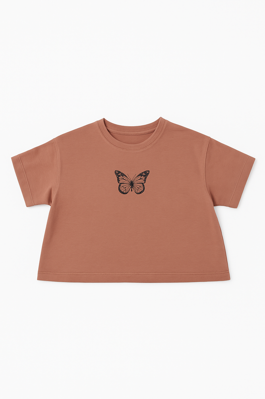 Girls' printed t-shirt with long sleeves -Brown