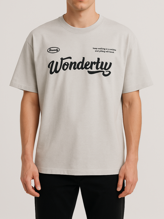 تيشيرت رجالي مطبوع –اوفر سيز – رصاصى