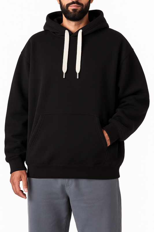 Men’s Plain Hoodie Sweatshirt Over Size – black