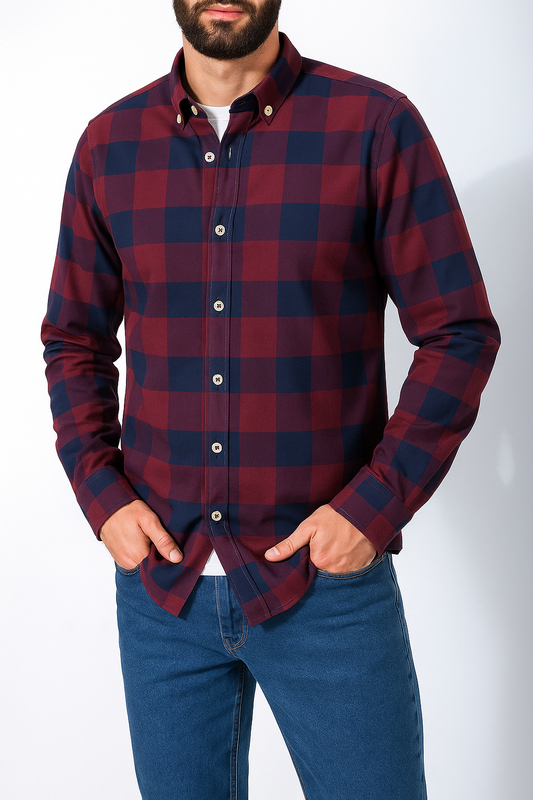 Men's plaid long-sleeved shirt