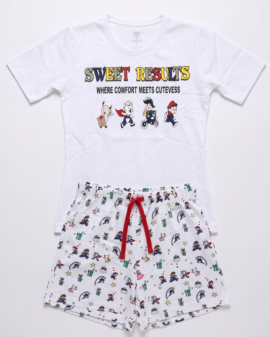 Girls' printed pajamas-White