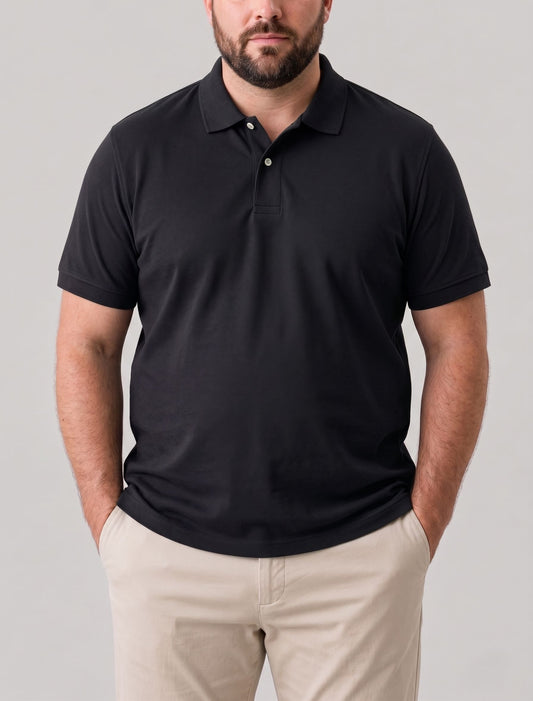 Men's Casual Polo Shirt Special size- Short Sleeve - Black