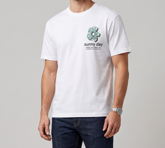 تيشيرت رجالي مطبوع – نص كم – ابيض