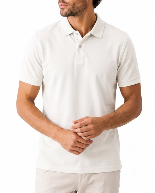 Men’s White Textured Piqué Polo Shirt – Regular Fit