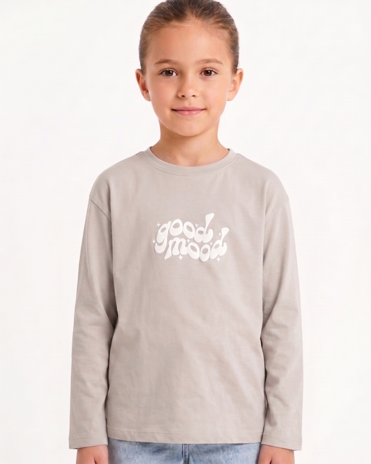 Girls' printed t-shirt with long sleeves - Silver