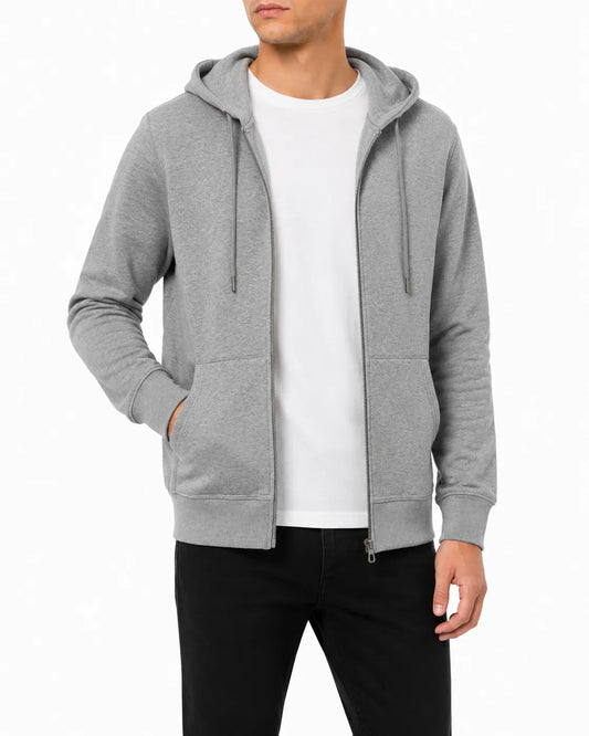Men’s Grey Full-Zip Hoodie Sweatshirt – Summer Melton