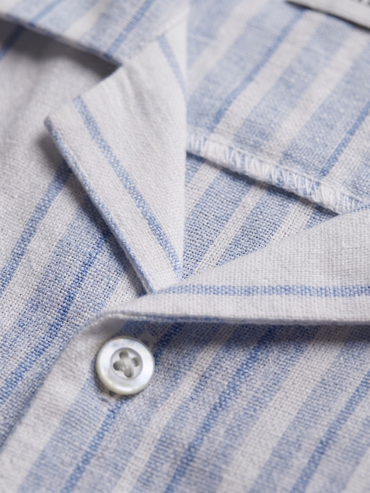 Men's Casual Striped Shirt – Short Sleeve - Light Blue