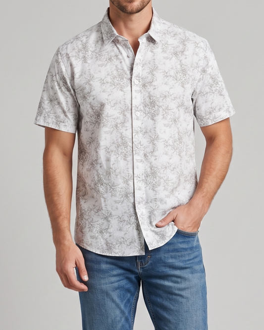 Men's casual short-sleeved printed shirt - White
