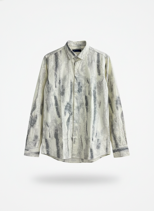 Long-sleeve shirt with abstract pattern on a white background