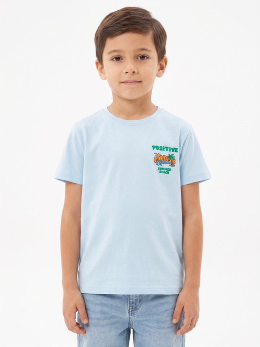 Boy`s Printed T-Shirt – Short Sleeve - Light Blue