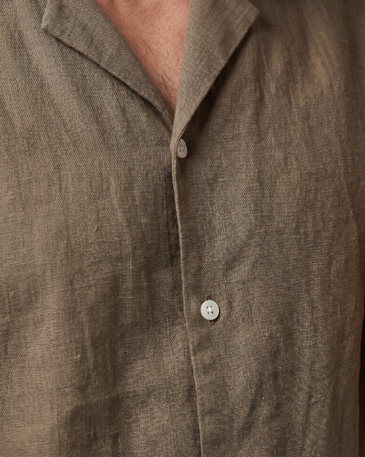 Men's Fashion Short Sleeve Linen Shirt - Coffee