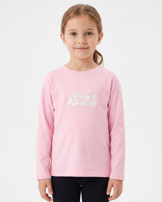 Girls' printed t-shirt with long sleeves - Pink