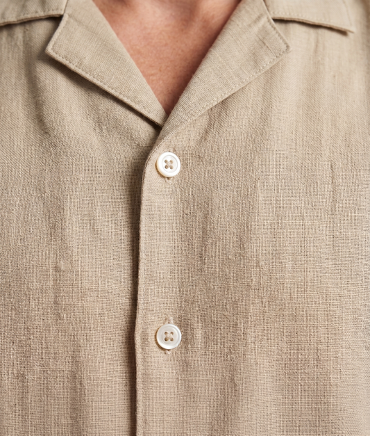 Men's Fashion Short Sleeve Linen Shirt - Beige