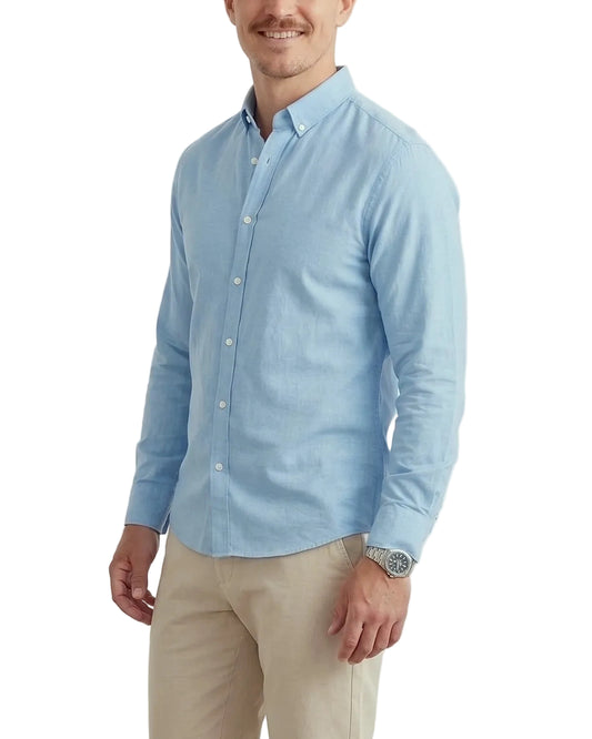 Men's Light Blue Solid Oxford Shirt (65% Cotton) – Slim Fit