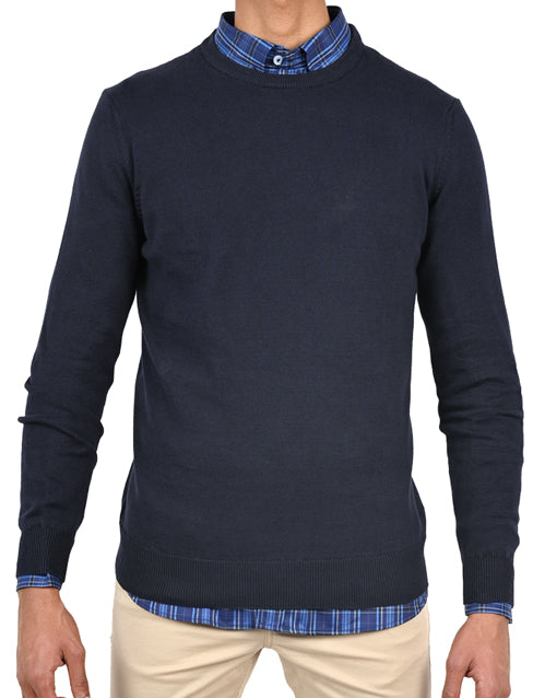 Men’s Plain Cotton Round Neck Pullover - Dark Blue