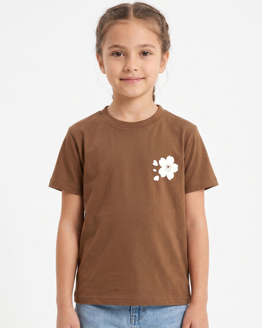 Girls' printed t-shirt with long sleeves -Brown