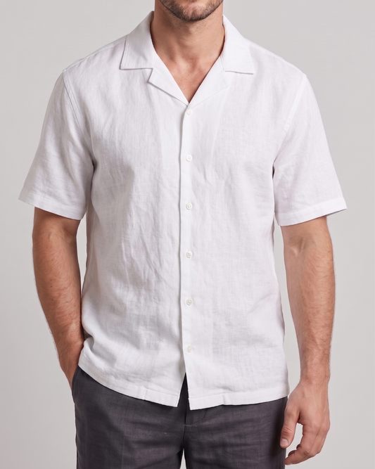 Men's Fashion Short Sleeve Linen Shirt -White