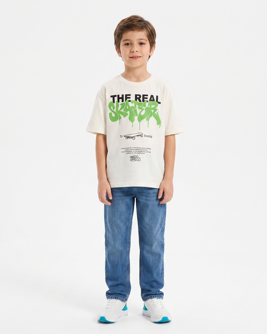 Boy`s Printed T-Shirt – oversized -OFF White