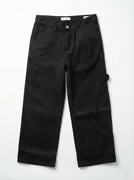 Boys' Black Utility Cargo Pants Gabardine - Wide Leg
