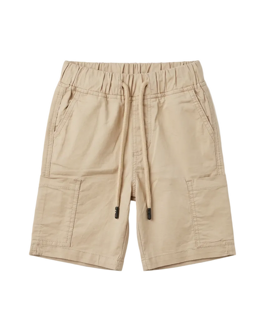 Boys beige shorts with an elastic waistband and side cargo pockets from TREE store.