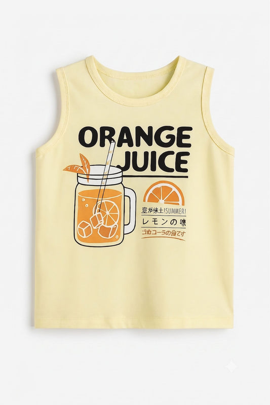 Boys' Light Yellow Sleeveless T-Shirt - Summer Orange Juice Graphic Tank Top