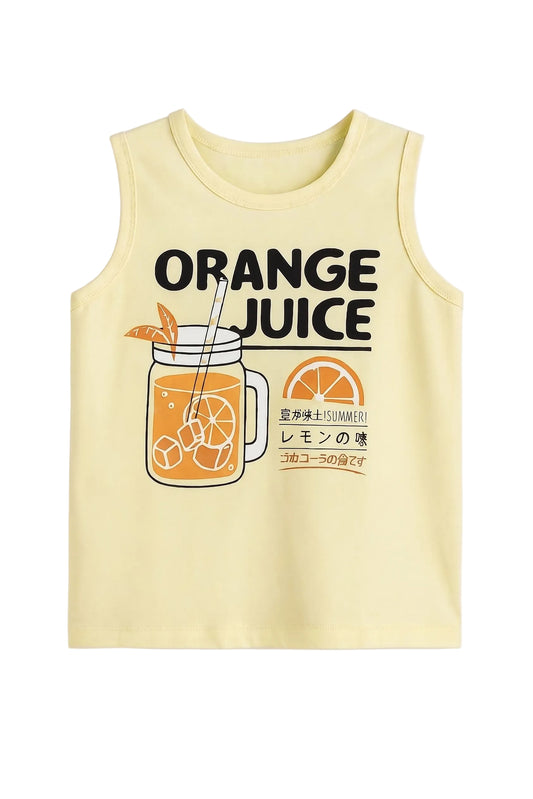 Boys' Light Yellow Sleeveless T-Shirt - Summer Orange Juice Graphic Tank Top