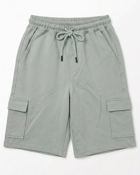 Boys mint shorts with an elastic waistband and side cargo pockets from TREE store.