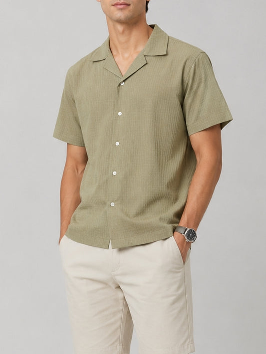 Men's Casual Short Sleeve Shirt with Buttons - Olive