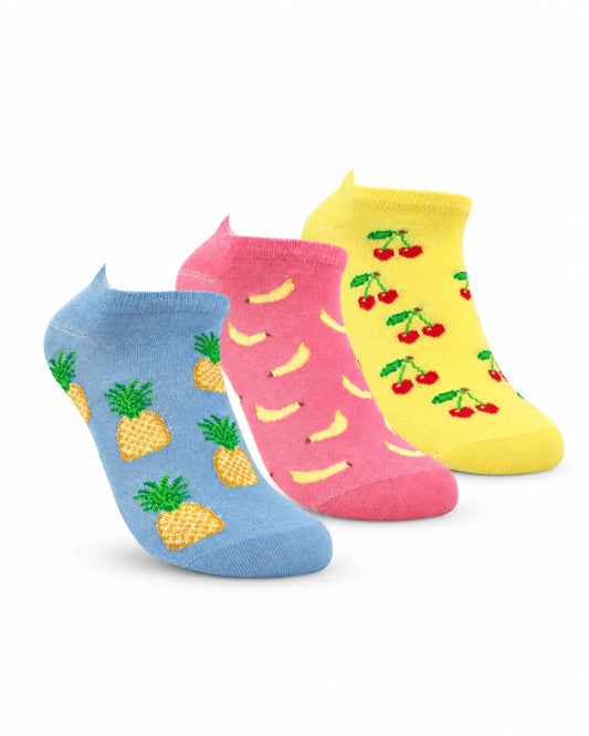 Women’s Fruit Print Lycra Socks 3-Pack – 80% Cotton