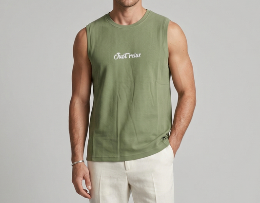 تي شيرت رجالي كات مريح- زيتي مطبوع