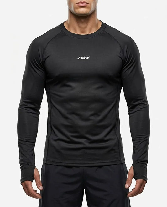 Men's black athletic long-sleeve t-shirt made of polyester and lycra blend from TREE