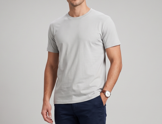 Men's T-Shirt Basic Round Neck -Silver