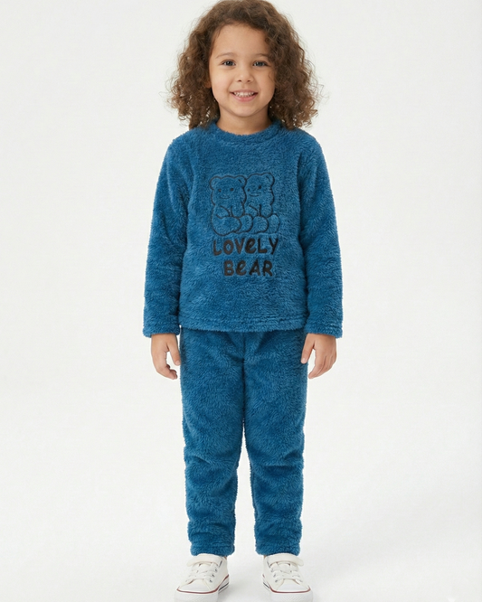 Girls' Blue Sherpa Pajama Set - Fuzzy Fleece