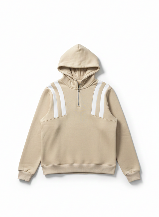 Men's Basic half-zip sweatshirt with hood - Beige