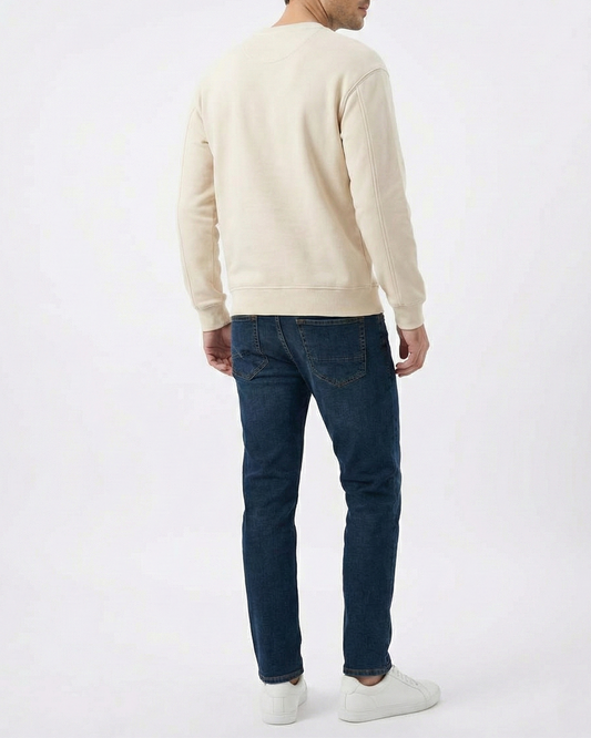 Men's Beige Crew Neck Sweatshirt - Cotton Blend-Print