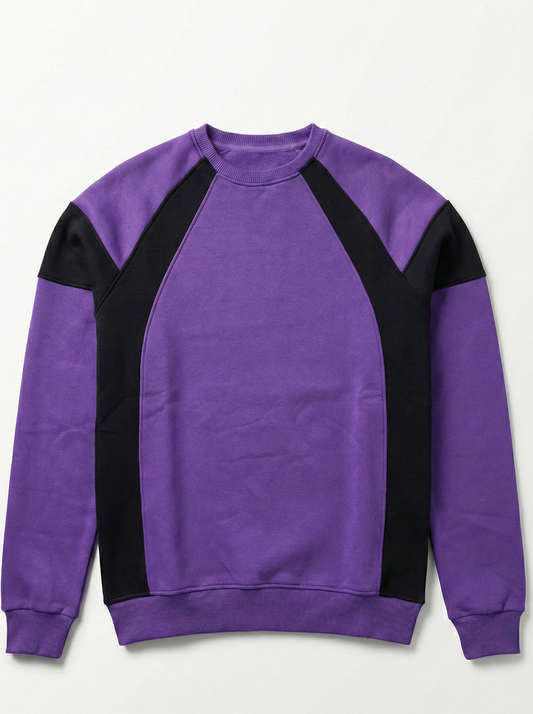 Men's crew neck sweatshirt-Cotton Blend-Print-Purple