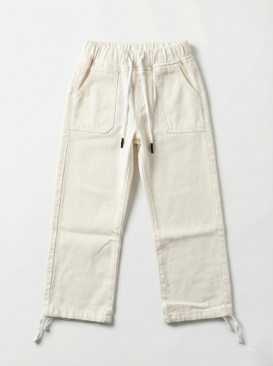 Girl's wide leg gabardine trousers - Off White