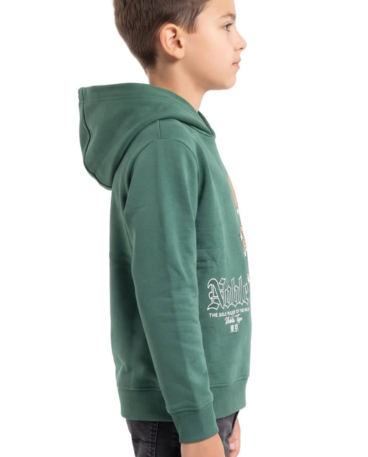 Boys' olive green printed hoodie with tiger graphic by TREE