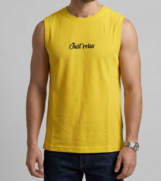 تي شيرت رجالي كات مريح-اصفر مطبوع